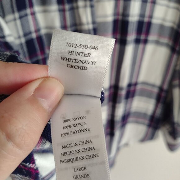 Rails Hunter Plaid Top L White Navy Rayon Flannel Lightweight Button Front Shirt - Picture 11 of 12